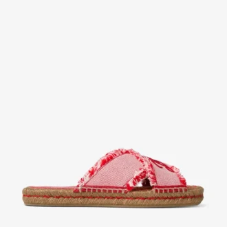 Aciel Sandale, flach, rubinrot, gemischte, ausgefranste, melierte Canvas-Flats