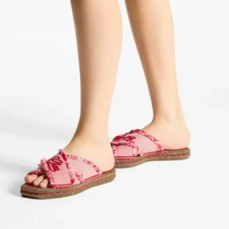 Aciel Sandale, flach, rubinrot, gemischte, ausgefranste, melierte Canvas-Flats
