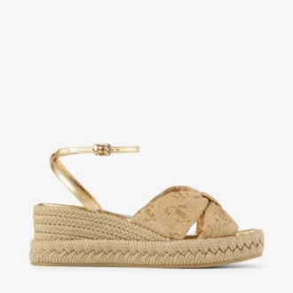 Aella Wedge 60 – Sandalen mit Keilabsatz aus goldfarbener Raffia