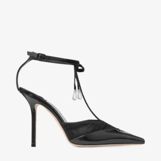 Afia Mesh 100 Schwarze Pumps aus Spazzolato-Leder und gerafftem Tüll