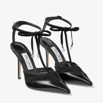 Afia Mesh 100 Schwarze Pumps aus Spazzolato-Leder und gerafftem Tüll