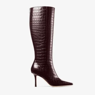 Agathe Kniestiefel 85 Sambuco Kniestiefel aus glänzendem Leder mit Krokodilprägung