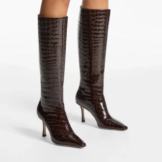 Agathe Kniestiefel 85 Sambuco Kniestiefel aus glänzendem Leder mit Krokodilprägung