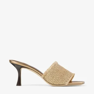 Alexia 70 Goldfarbene Sandalen aus gewebtem Lurex