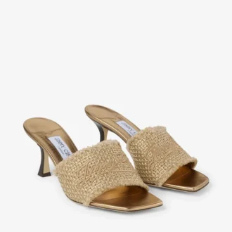 Alexia 70 Goldfarbene Sandalen aus gewebtem Lurex