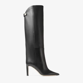 Alizze Kniestiefel 85 Schwarze Kniestiefel aus glattem Leder