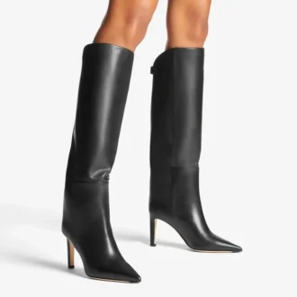 Alizze Kniestiefel 85 Schwarze Kniestiefel aus glattem Leder