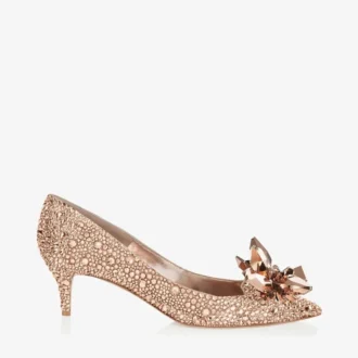 Allure Roségold-Pumps mit spitzer Zehenpartie, mit Kristallen besetzt