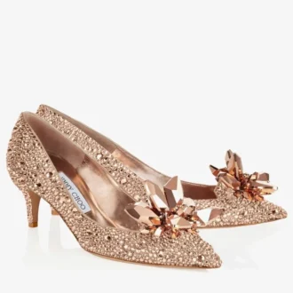 Allure Roségold-Pumps mit spitzer Zehenpartie, mit Kristallen besetzt