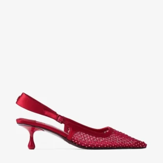 Amel 50 Pumps aus rubinrotem Kristall-Mesh und Satin