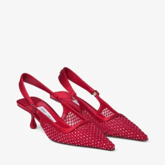 Amel 50 Pumps aus rubinrotem Kristall-Mesh und Satin