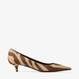 Amelia 35 Pumps aus Ponyleder mit Zebradruck in Schokoladenbraun