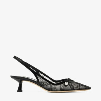 Amita 45 Schwarze Jimmy Choo Pumps aus Spitze und Spazzolato