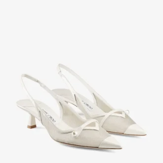 Amita 45 Slingback-Pumps aus Lackleder in Latte und Champagner mit Metallic-Mesh
