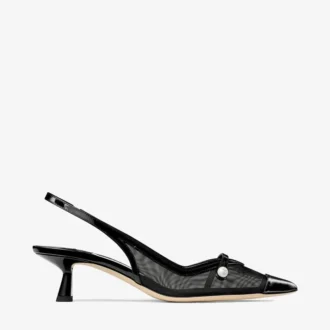 Amita 45 Slingbacks aus schwarzem Lackleder und Mesh