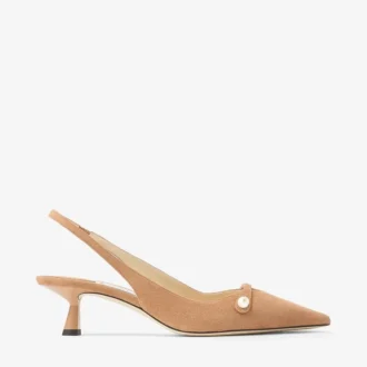 Amita 45 Slingbacks aus toffeefarbenem Wildleder