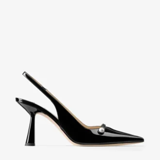 Amita 85 Slingbacks aus schwarzem Lack-Nappaleder