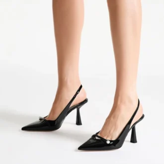 Amita 85 Slingbacks aus schwarzem Lack-Nappaleder