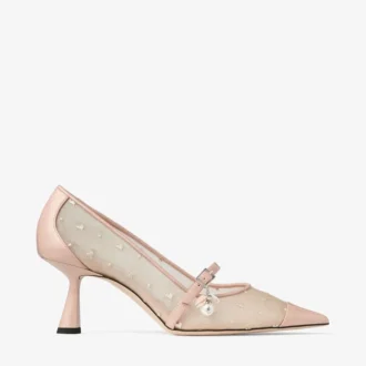 Aren Pumps 65 Pumps aus Macaron-Leder und Netzstoff mit Herzmuster und Perlenanhänger