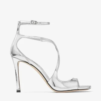 Azia 95 Sandalen aus silbernem Liquid-Metal-Leder