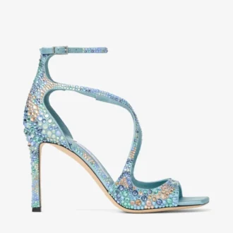 Azia 95 Sky Mix Satin-Sandalen mit Multi-Kristallverzierung