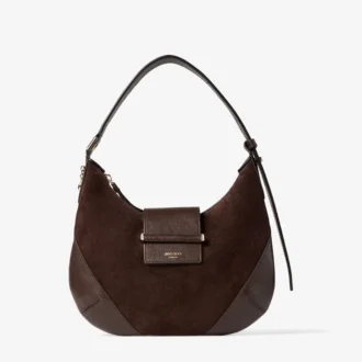 Bar Hobo Kleine Schultertasche aus schokoladenbraunem Wildleder mit Biker-Lederbesatz