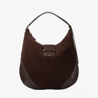 Bar Hobo M Schultertasche aus schokoladenbraunem Wildleder mit Lederbesatz