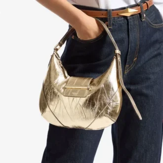Bar Hobo Small Gold Vintage Metallic Leder-Umhängetasche