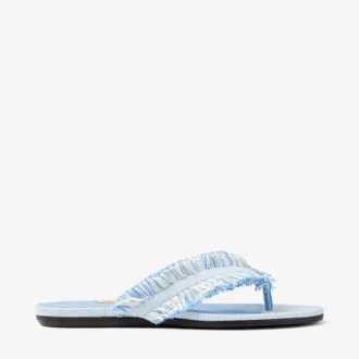 Bay Flat Riviera Blue Mix Flache Sandalen aus ausgefranstem, meliertem Canvas