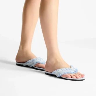Bay Flat Riviera Blue Mix Flache Sandalen aus ausgefranstem, meliertem Canvas