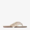 Bay Flat Sandalen aus mandelfarbenem, ausgefranstem, meliertem Canvas