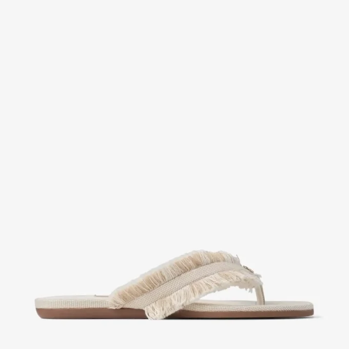 Bay Flat Sandalen aus mandelfarbenem, ausgefranstem, meliertem Canvas