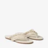 Bay Flat Sandalen aus mandelfarbenem, ausgefranstem, meliertem Canvas