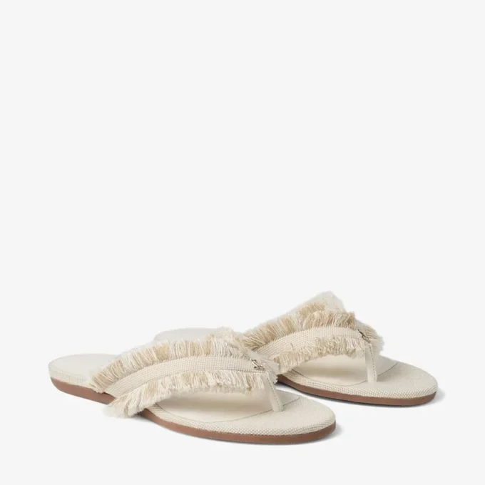 Bay Flat Sandalen aus mandelfarbenem, ausgefranstem, meliertem Canvas