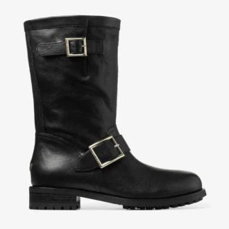 Biker Mid Schwarzer Biker-Leder-Stiefelette