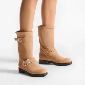 Biker Mid Toffee-Veloursleder-Stiefeletten