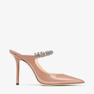 Bing 100 Mules aus Lackleder in Ballet Pink mit Kristallriemen