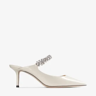 Bing 65 Mules aus Leinen-Lackleder mit Kristallriemen