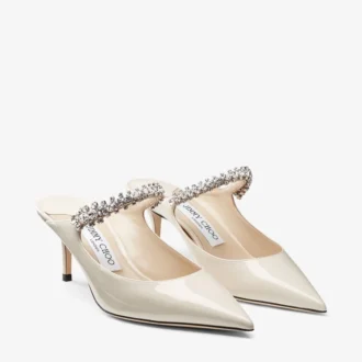 Bing 65 Mules aus Leinen-Lackleder mit Kristallriemen