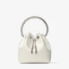 Bon Bon Tasche aus elfenbeinfarbenem Satin mit Kristallgriff