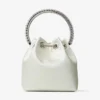 Bon Bon Tasche aus elfenbeinfarbenem Satin mit Kristallgriff