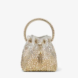 Bon Bon Tasche aus goldenem Satin mit Kristallen