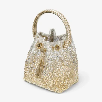Bon Bon Tasche aus goldenem Satin mit Kristallen