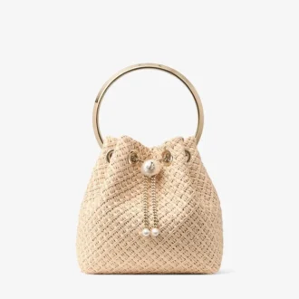 Bon Bon Tasche aus natürlicher Raffia mit Perlenverschluss