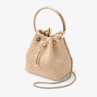 Bon Bon Tasche aus natürlicher Raffia mit Perlenverschluss