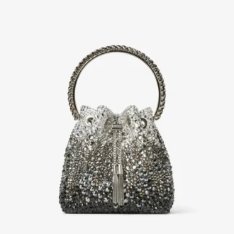Bon Bon Tasche aus schwarzem Satin mit Kristallen