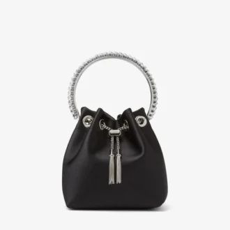 Bon Bon Tasche aus schwarzem Satin mit Kristallgriff