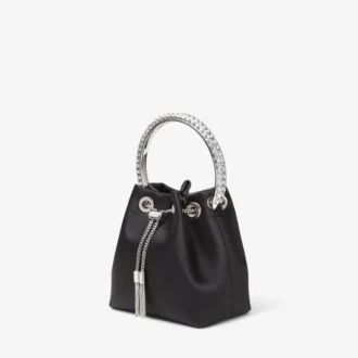 Bon Bon Tasche aus schwarzem Satin mit Kristallgriff