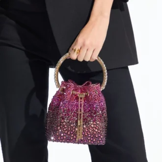 Bon Bon Winter Bloom und Violet Orchid Satin-Tasche mit Kristallen