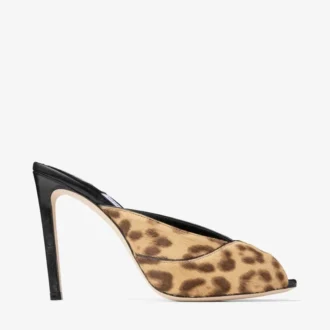 Brigitte Mule 100 Mules aus Ponyfell mit natürlichem Leopardenmuster